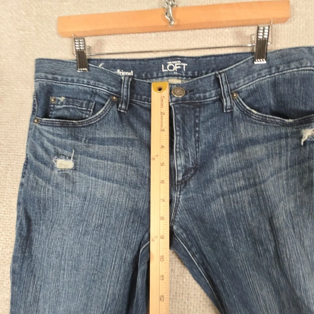 Ann Taylor LOFT Women 6 Boyfriend Jeans Blue Medium Wash Distressed Straight Leg